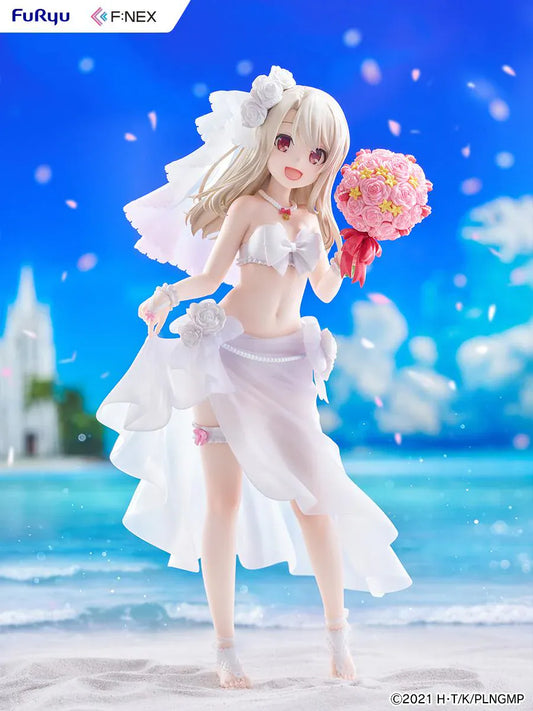 Fate kaleid liner Prisma Illya Illyasviel von Einzbern Wedding Swimsuit Ver 1/7 scale figure featuring Illya in a white bridal-inspired swimsuit with veil and pink bouquet
