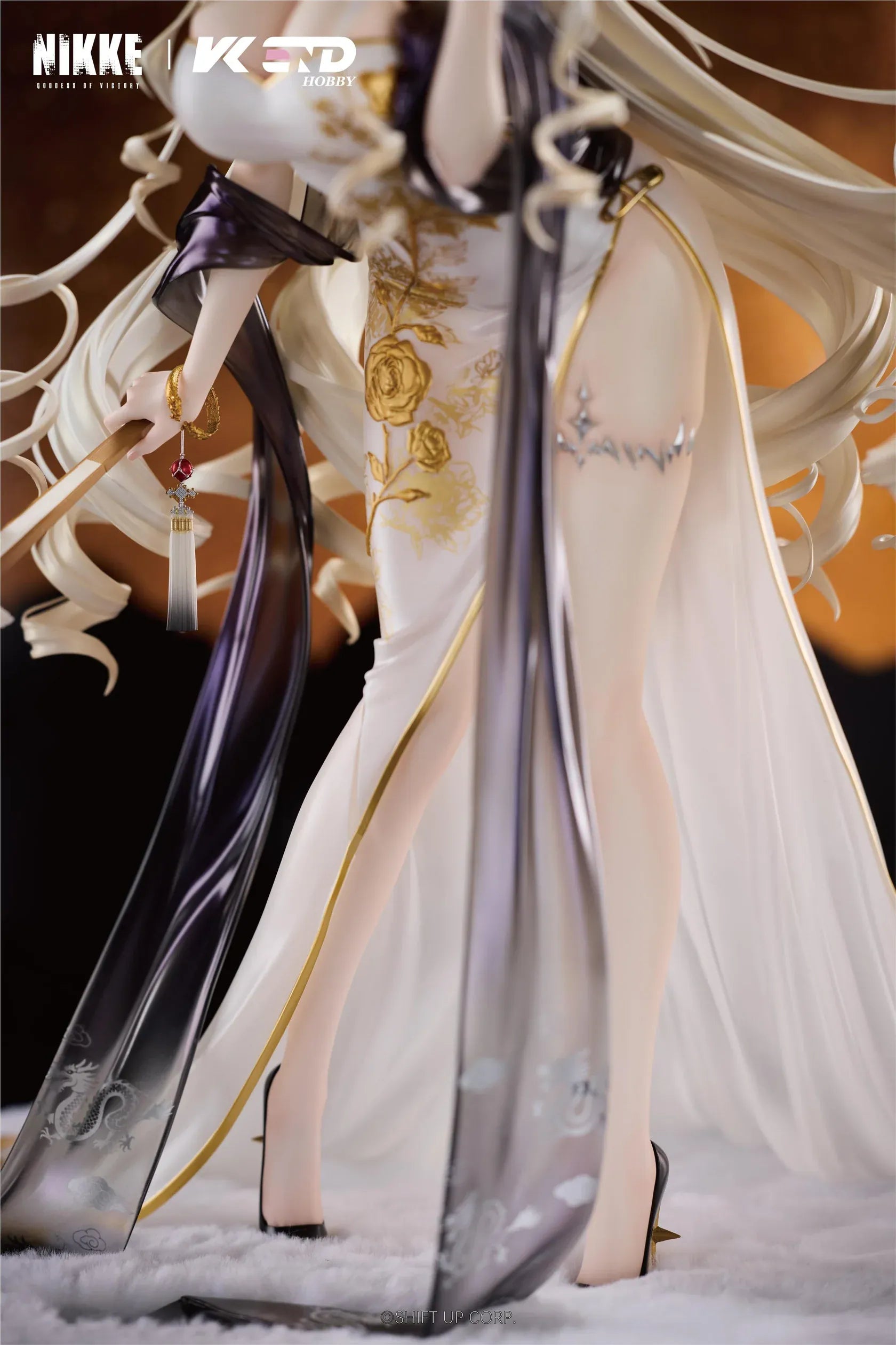 GODDESS OF VICTORY NIKKE Crown Glorious Flower 1/4 Scale Figure in an elegant white black and gold floral outfit