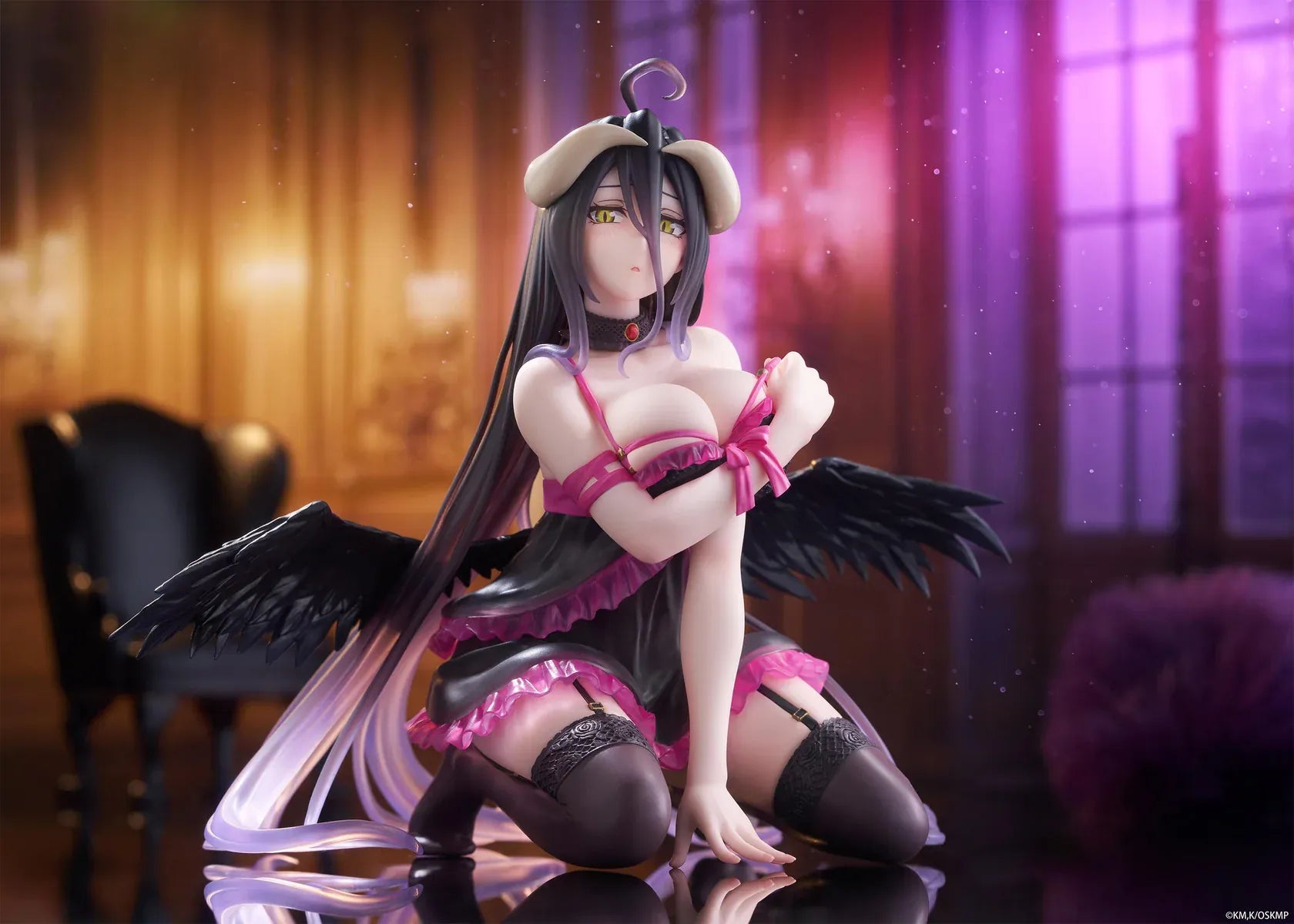 Albedo Negligee Desktop Cute Figure Overlord anime figure with wings and horns seated pose