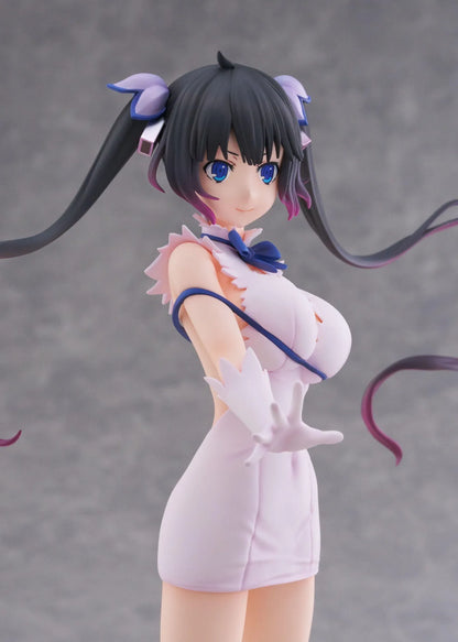 Is It Wrong to Try to Pick Up Girls in a Dungeon V Hestia Divinity Unleashed Limited Edition Ver. 1/7 Scale Figure with twin-tails, white outfit, blue ribbon accents, rocky base, and flame effect parts