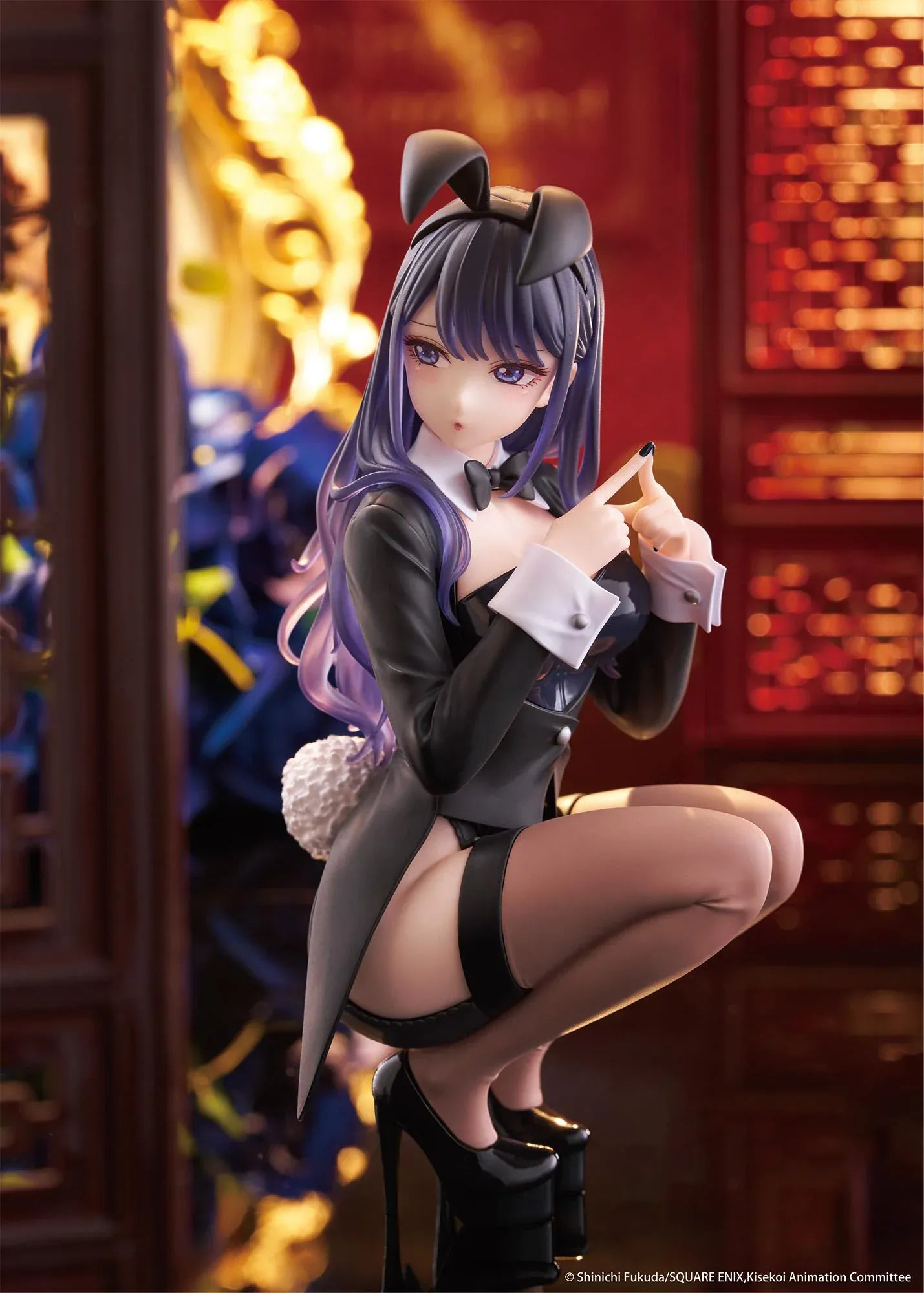 My Dress-Up Darling Desktop Cute Figure Marin Kitagawa Arisa Izayoi Ver. with purple hair, black bunny-style outfit, headband, and crouching pose