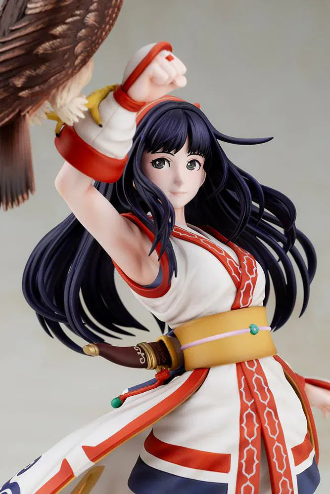 The King of Fighters XV Nakoruru 1/8 Scale Figure featuring Nakoruru in her signature outfit with long dark hair, hawk companion, and themed display base.