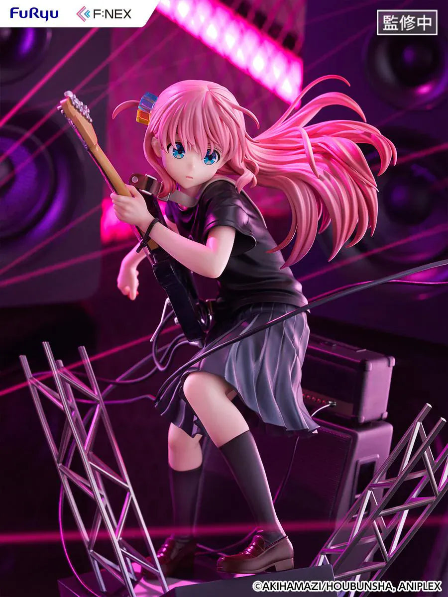 Bocchi the Rock F:Nex Hitori Gotoh Live Ver. 1/7 Scale Figure with pink hair, guitar, stage speakers, amplifier, and concert display base