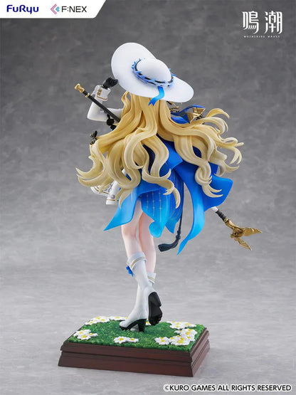 Wuthering Waves Phoebe 1/7 scale figure by FuRyu F:NEX featuring blue and white outfit with staff on floral garden base