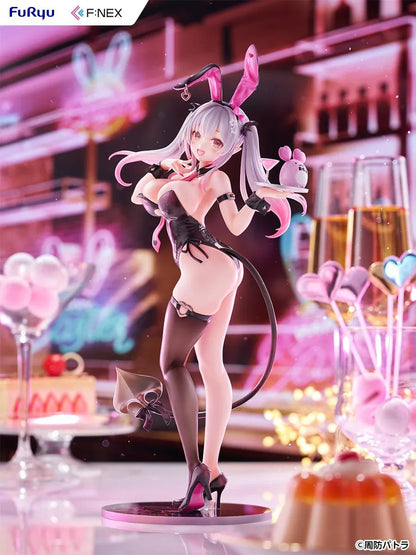 Suou Patra Bunny Ver 1/6 Scale Figure by FuRyu F:NEX wearing a black and pink bunny outfit with stockings, heels, bunny ears, and tail