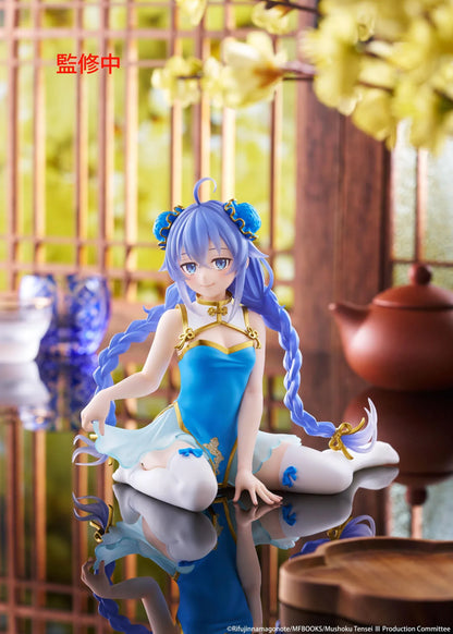Mushoku Tensei Desktop Cute Roxy Migurdia Chinese Dress Ver. figure seated in a blue-and-gold dress with long braided hair.
