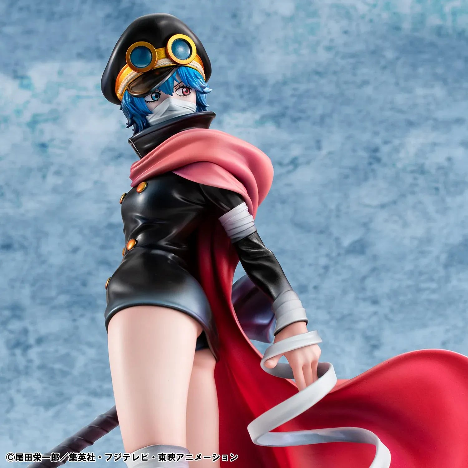 One Piece Portrait Of Pirates Elevated Boost Saint Gunko Figure with black outfit, red cape, goggles, and weapon