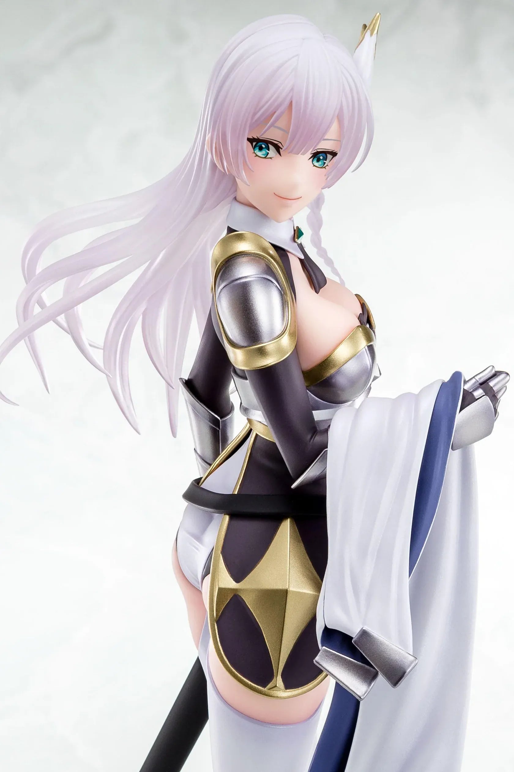 Old Country Bumpkin to Master Swordsman Allucia Citrus 1/6 Scale Figure with pale lavender hair, silver armor, sword accessory, cape, and clear display base