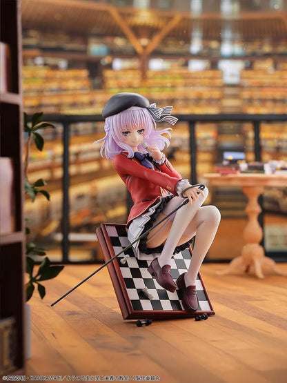 Classroom of the Elite Arisu Sakayanagi 1/7 Scale Figure featuring Arisu seated on a chessboard-style display with beret, red blazer, cane accessory, and round base.