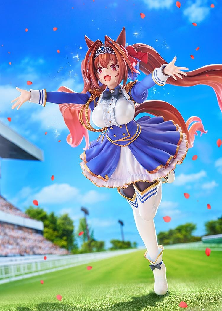 Umamusume Pretty Derby Your Scarlet Tailwind Daiwa Scarlet 1/7 Scale Figure with red twin-tails, horse ears, blue-and-white outfit, and dynamic pose
