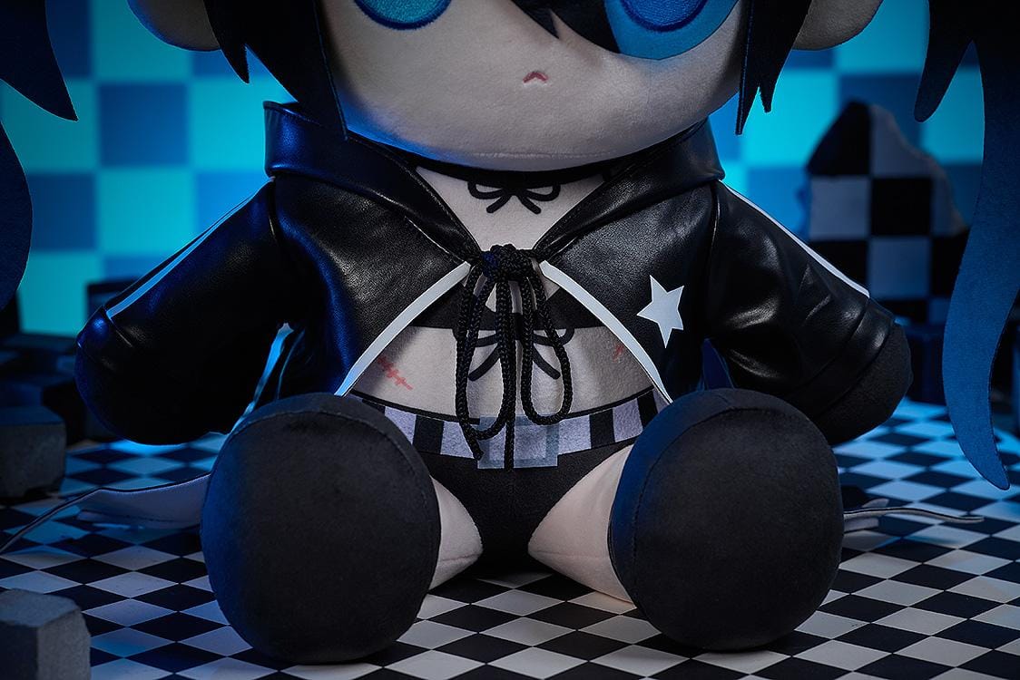 Black Rock Shooter Punipuni Big Plushie featuring a soft chibi-style seated plush design with black twin tails, blue eyes, and dark character-inspired outfit details.