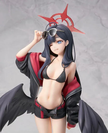 Blue Archive Ichika Swimsuit 1/7 scale figure wearing a black swimsuit, sporty jacket, sunglasses, and large black wings.