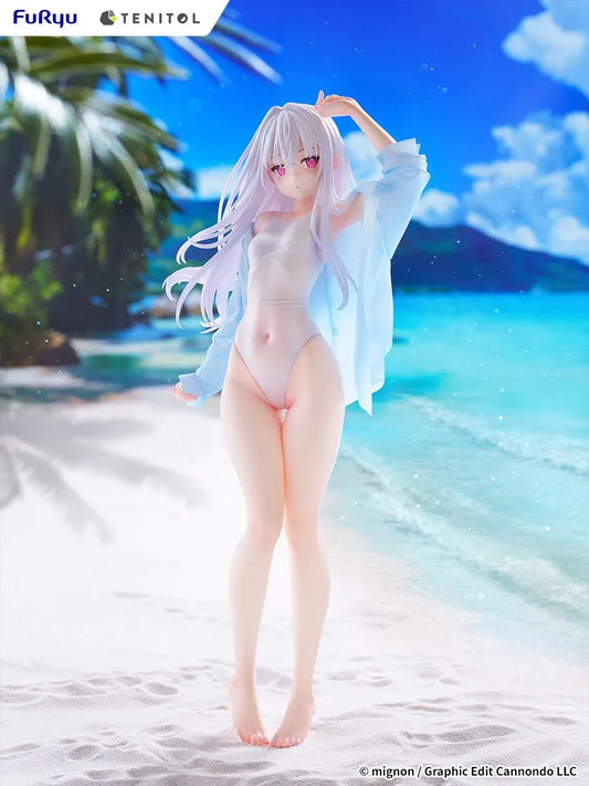 Mignon Works TENITOL Tall Shiro Swimsuit Ver. figure in a white swimsuit with a translucent blue cover-up