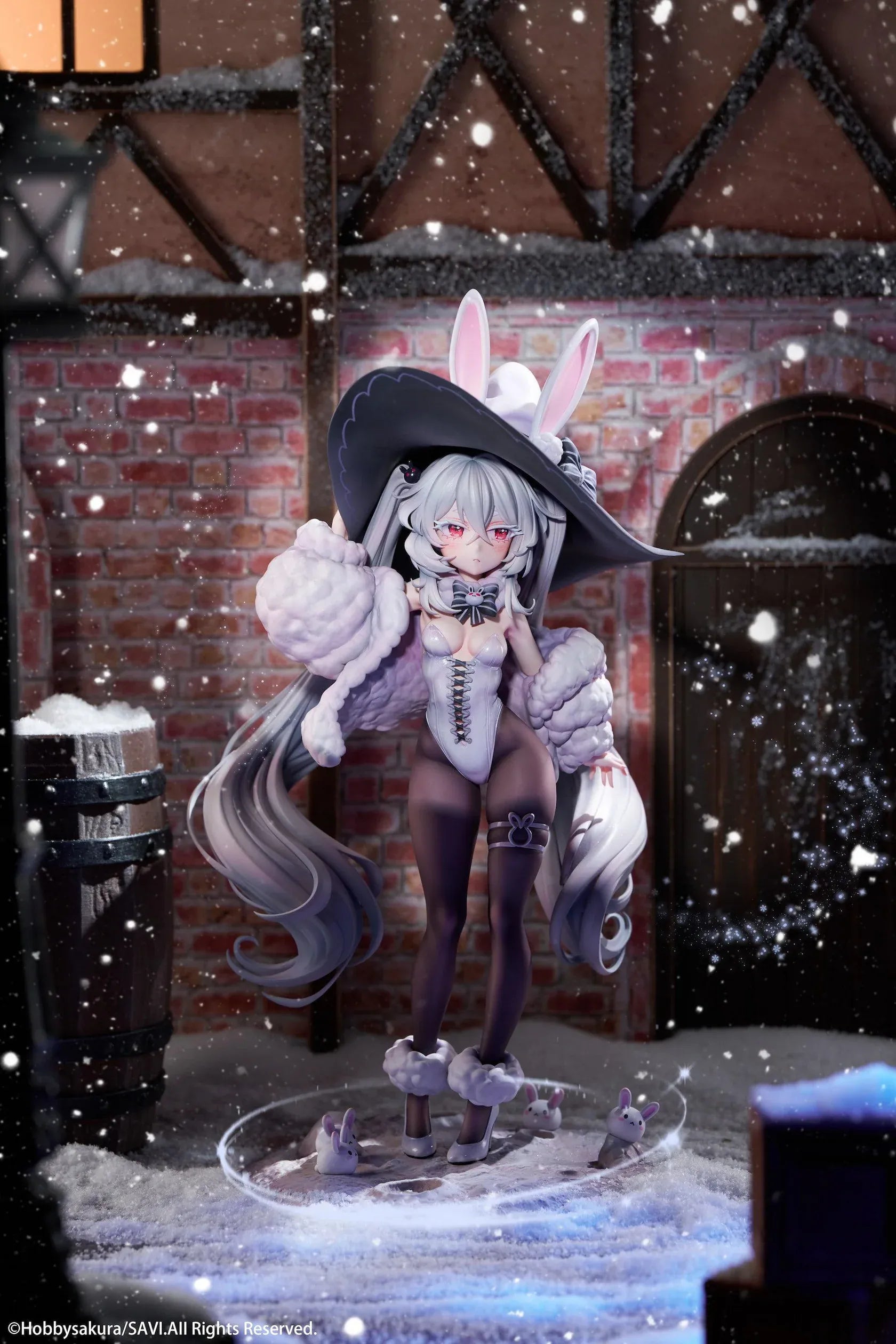 Moon Witch Police Marshmallow Deluxe Ver. 1/6 Scale Figure featuring Marshmallow with silver hair, bunny ear witch hat, lavender outfit, fluffy sleeve accents, bunny companions, and moon-themed display base.