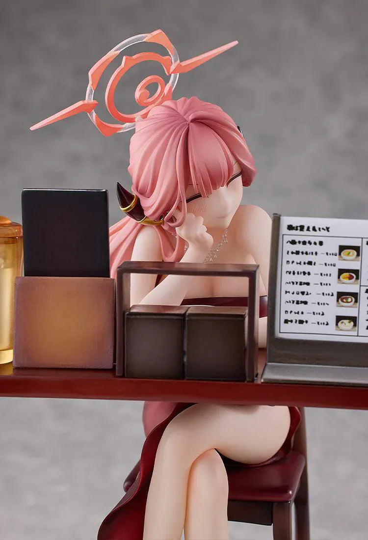 Blue Archive Aru Dress Memorial Lobby version 1/7 scale figure seated at bar counter in red dress