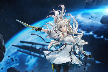 Arknights Endfield Perlica 1/7 Scale Figure featuring Perlica with flowing silver hair, animal ear details, futuristic white outfit, weapon accessory, and crystal-style display base.