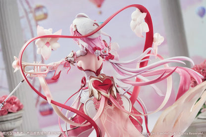Honkai Impact 3rd Elysia Hi Love Elf Ver. 1/7 Scale Figure Bonus Edition featuring Elysia in a pink-and-white outfit with heart-themed base, ribbon effects, and musical accessories.