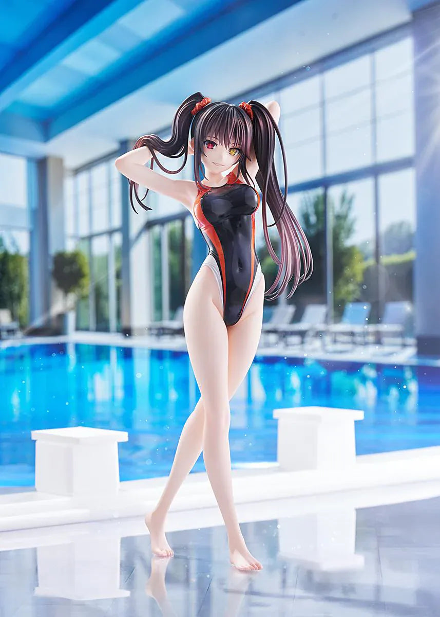 Swimsuit Silhouette DATE A LIVE Kurumi Tokisaki Swimwear Ver. 1/7 Scale Figure featuring Kurumi in a black, white, and red swimsuit with twin tails and a clear display base.