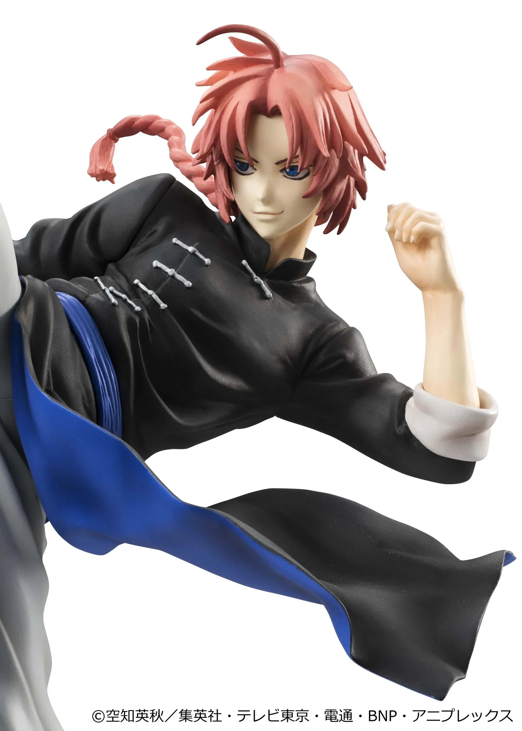 Gintama G.E.M. Series Kamui Ver.2 Reissue figure with red hair, black outfit, blue sash, and dynamic high-kick pose