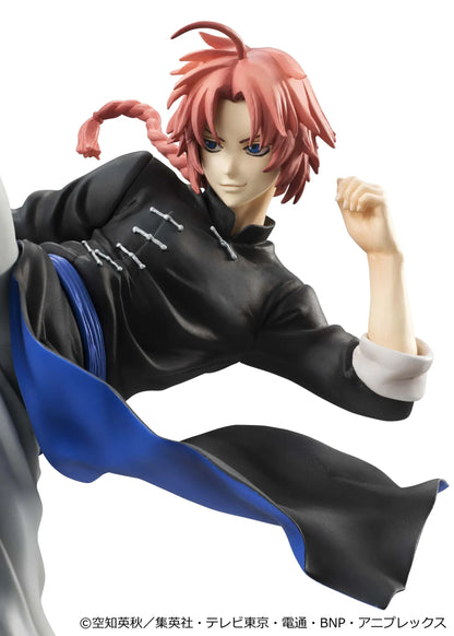 Gintama G.E.M. Series Kamui Ver.2 Reissue figure with red hair, black outfit, blue sash, and dynamic high-kick pose
