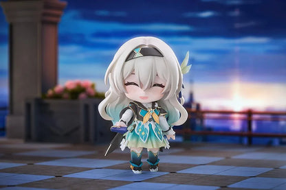 Honkai Star Rail Nendoroid Firefly Figure with teal white and gold outfit flowing hair and character accessory