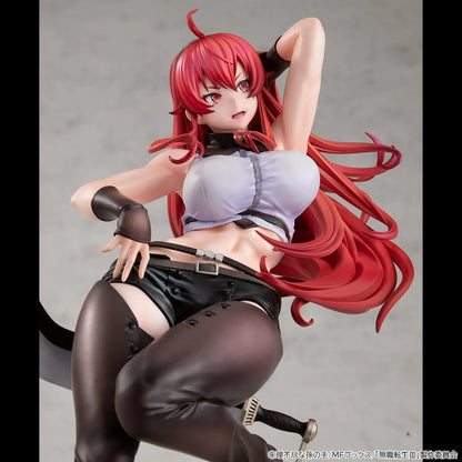 Mushoku Tensei Lucrea Eris Boreas Greyrat Figure with flowing red hair, black and white outfit, and detailed rocky display base