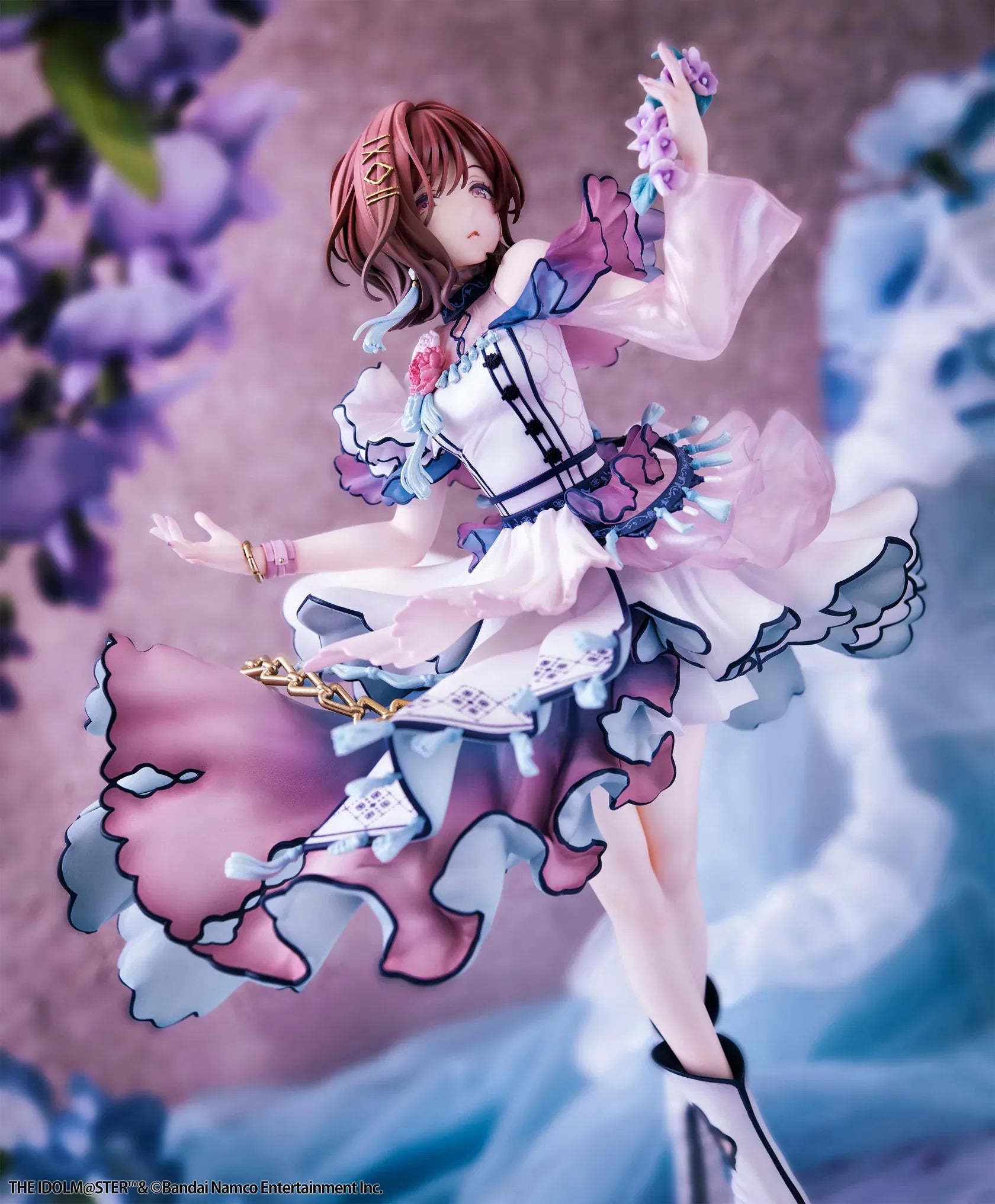 The Idolmaster Shiny Colors Lucrea Madoka Higuchi Merry Figure with pastel idol dress, floral accessories, flowing skirt, and elegant pose
