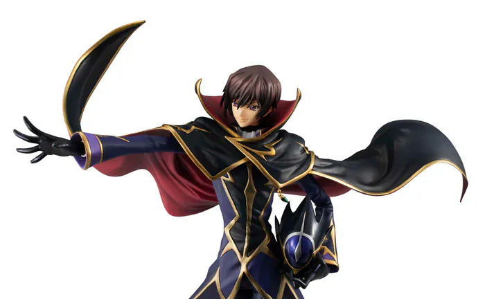 Code Geass Lelouch the Re;surrection Precious G.E.M. Series Zero 20th Anniversary Reissue featuring Zero in his iconic masked outfit with flowing cape and gold-trimmed details.