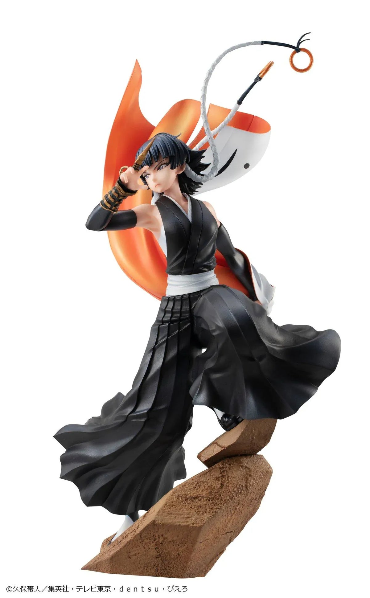 Bleach Gals Series Sui-Feng rerelease figure in a dynamic combat pose with her arm-mounted weapon, flowing uniform, and rocky base.
