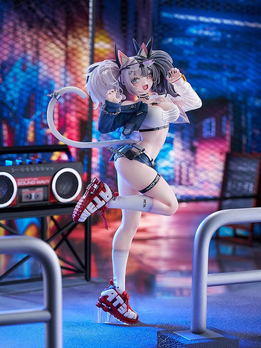 Melterna Girl Metako 1/7 scale figure with cat ears, dual-tone hair, streetwear outfit, and red sneakers