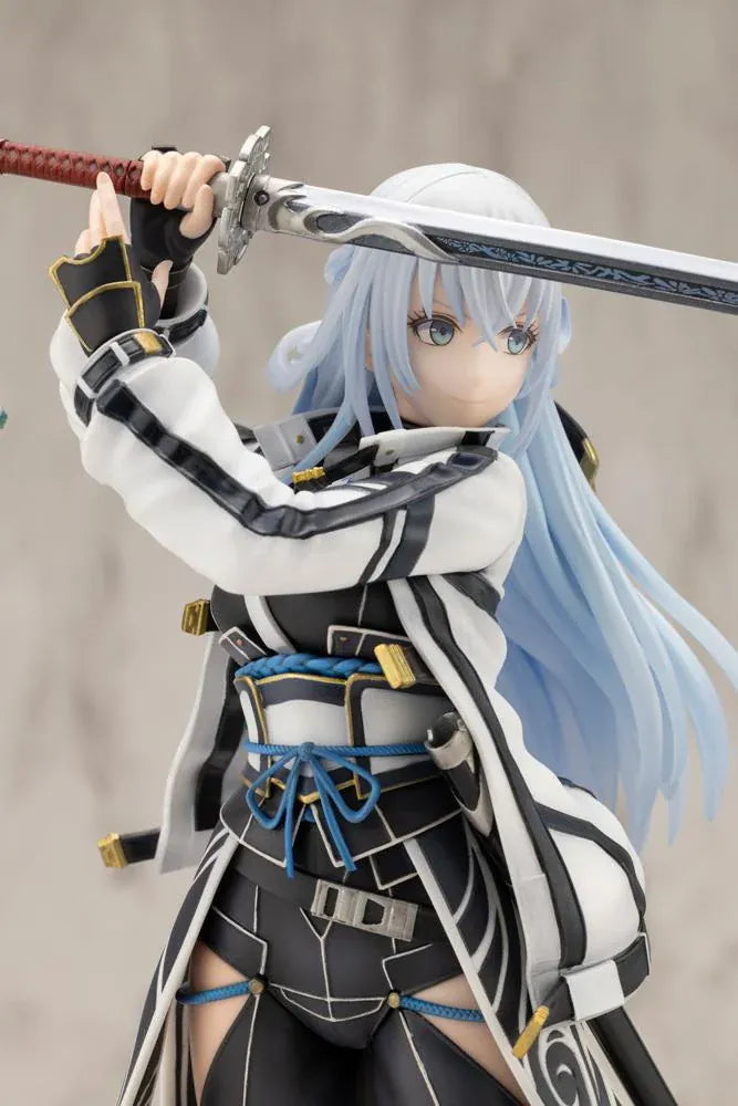 Trails through Daybreak Shizuna Rem Misurugi 1/8 scale figure with flowing pale blue hair, a white jacket, and a sword raised above her head.