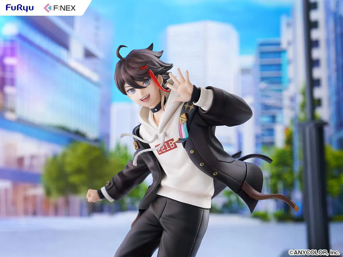 Nijisanji Saegusa Akina 1/7 Scale Figure with black jacket, white hoodie, red accent, dynamic pose, and character-themed display base