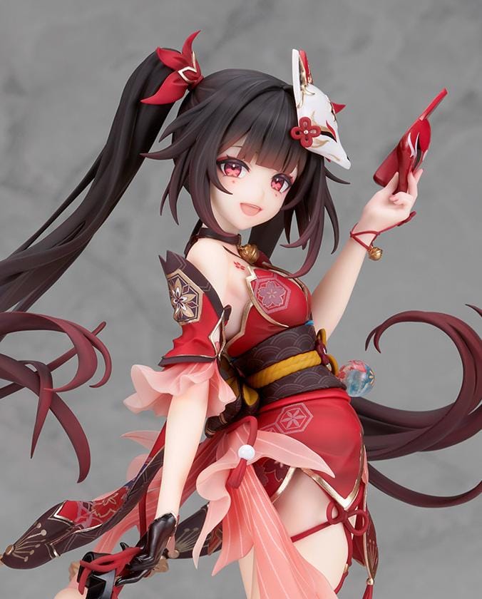 Honkai Star Rail Sparkle 1/7 scale figure in red and black outfit surrounded by translucent water effects and colorful goldfish