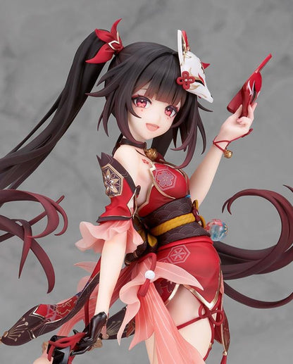 Honkai Star Rail Sparkle 1/7 scale figure in red and black outfit surrounded by translucent water effects and colorful goldfish