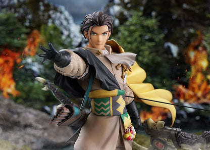 Fire Emblem Claude 1/7 Scale Figure with bow weapon, fantasy outfit, cape, extended hand pose, and rocky display base