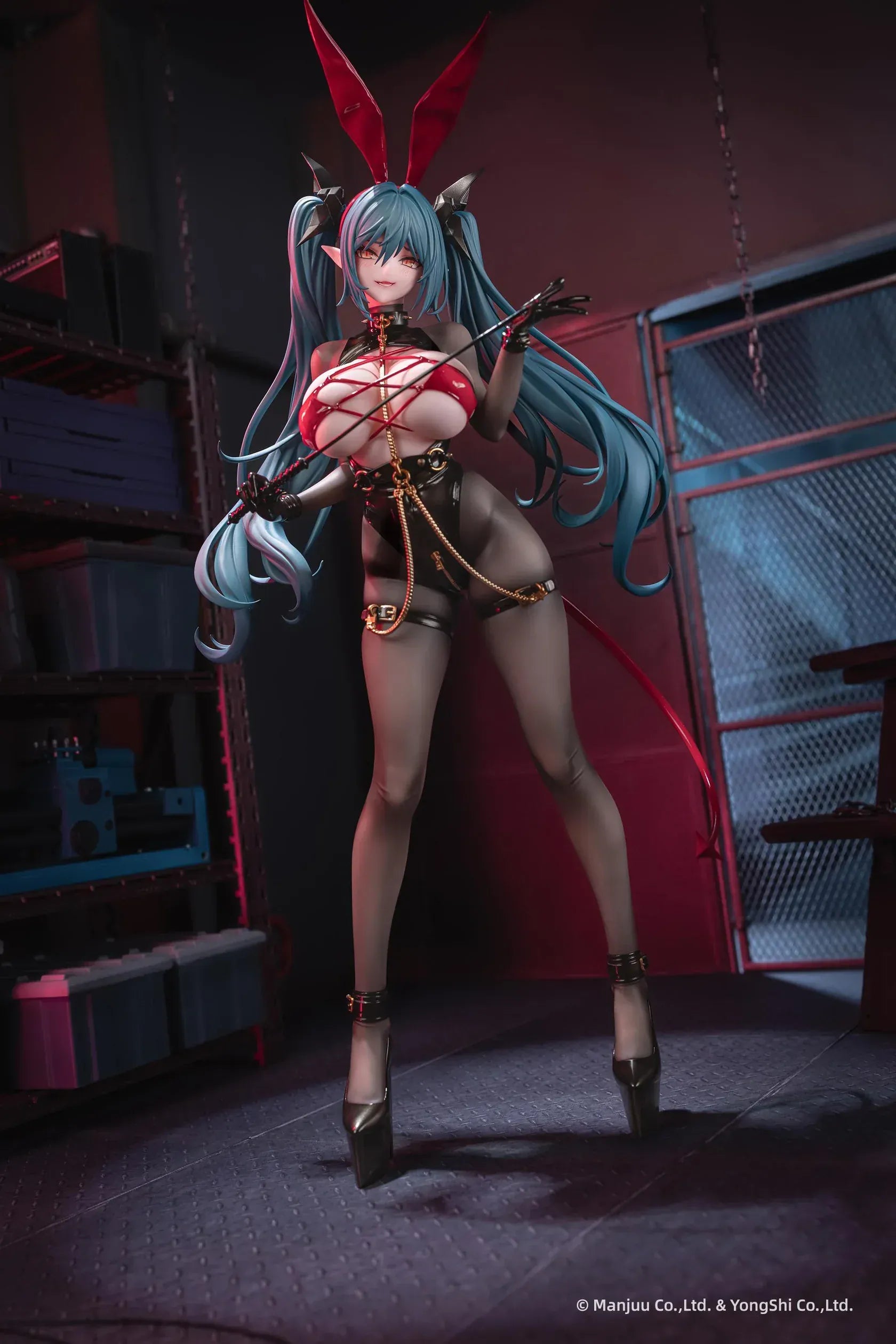 Azur Lane Regensburg The Dark Dragon’s Dungeon 1/6 scale figure with black bodysuit, red accents, and flowing teal twin-tails