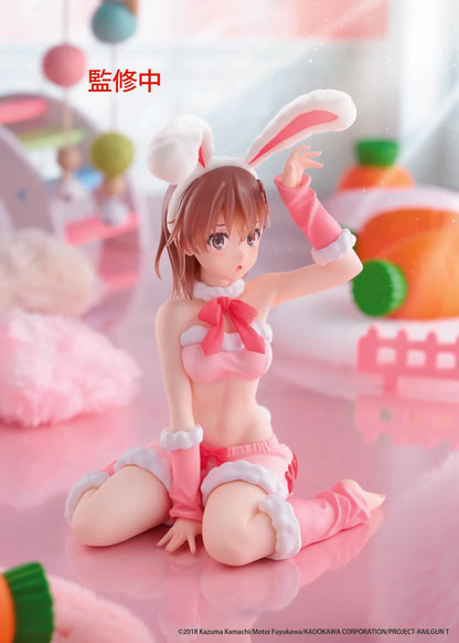 A Certain Scientific Railgun MOFLOCK Mikoto Misaka Fluffy Bunny Ver. Figure in a pink bunny outfit with fluffy bunny ears