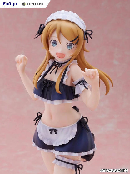 Oreimo Tenitol Tall Kirino Kousaka Swimsuit Maid Ver. Figure featuring Kirino in a navy and white maid swimsuit posing energetically by a beachside dessert setup