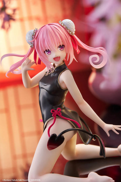 To Love-Ru Darkness Desktop Cute Nana (Chinese Dress Ver.) Figure featuring Nana Astar Deviluke in a black and red cheongsam with twin tails and heart-shaped tail design.