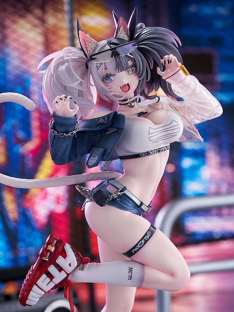 Melterna Girl Metako 1/7 scale figure with cat ears, dual-tone hair, streetwear outfit, and red sneakers