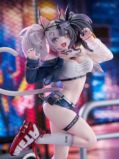 Melterna Girl Metako 1/7 scale figure with cat ears, dual-tone hair, streetwear outfit, and red sneakers