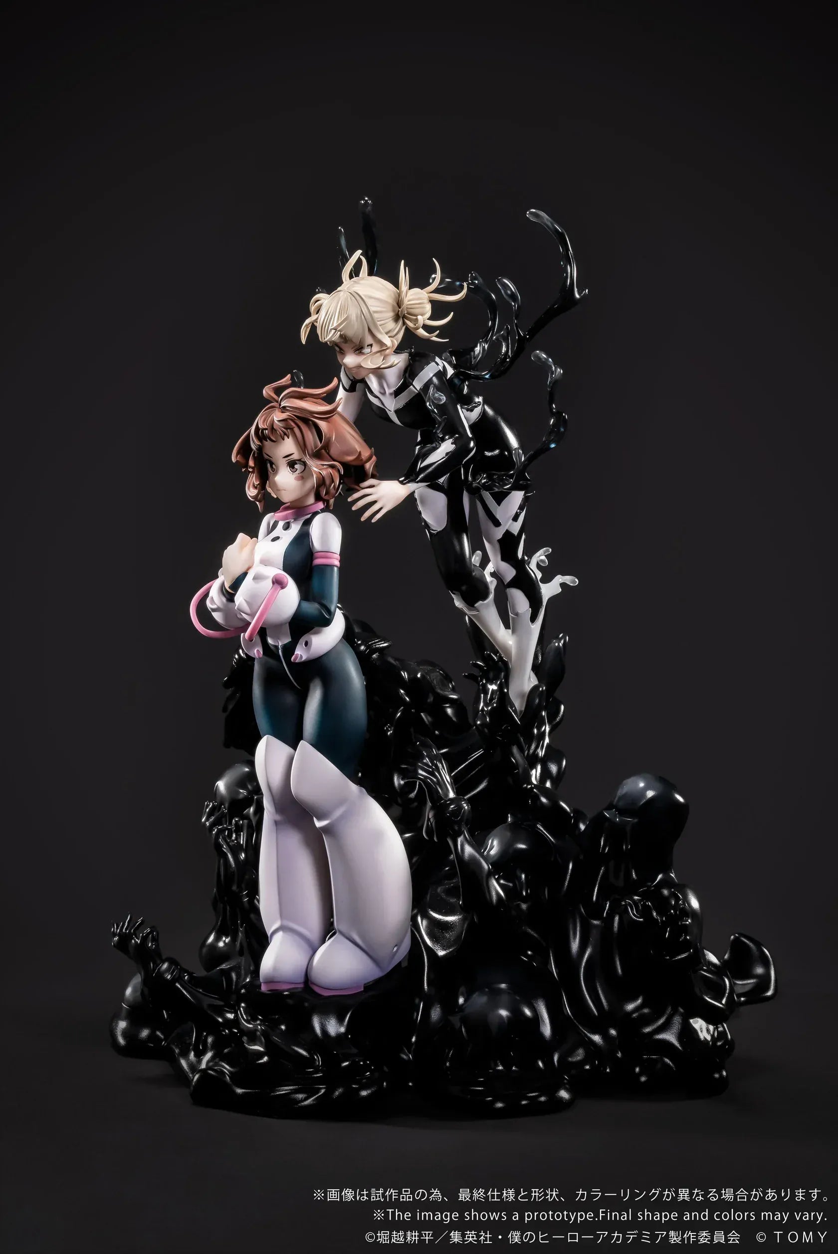 Ano-Bamen My Hero Academia Shojo no Ego 1/10 Scale Figure featuring Ochaco Uraraka and Himiko Toga posed dramatically over a black, fluid-like base.