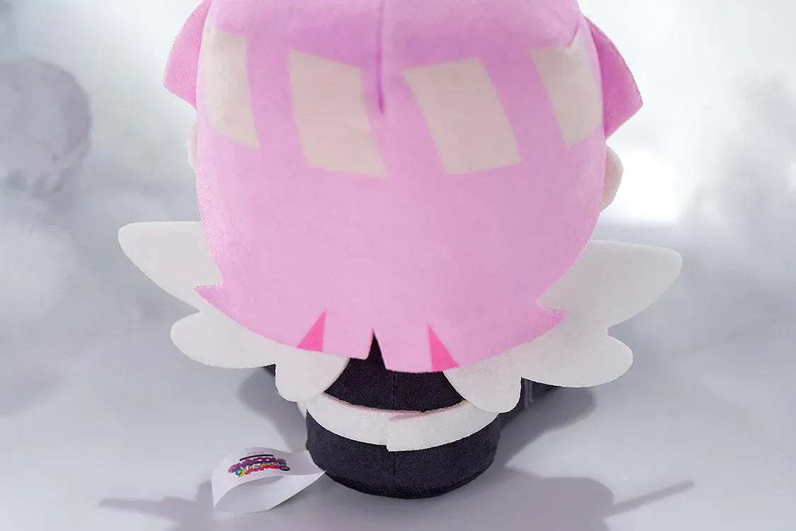 New PANTY & STOCKING with GARTERBELT Polyurethane Punipuni Plushie with pink hair, blue eyes, black outfit, wing details, and seated chibi plush design
