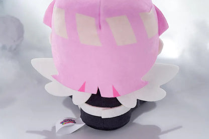 New PANTY & STOCKING with GARTERBELT Polyurethane Punipuni Plushie with pink hair, blue eyes, black outfit, wing details, and seated chibi plush design