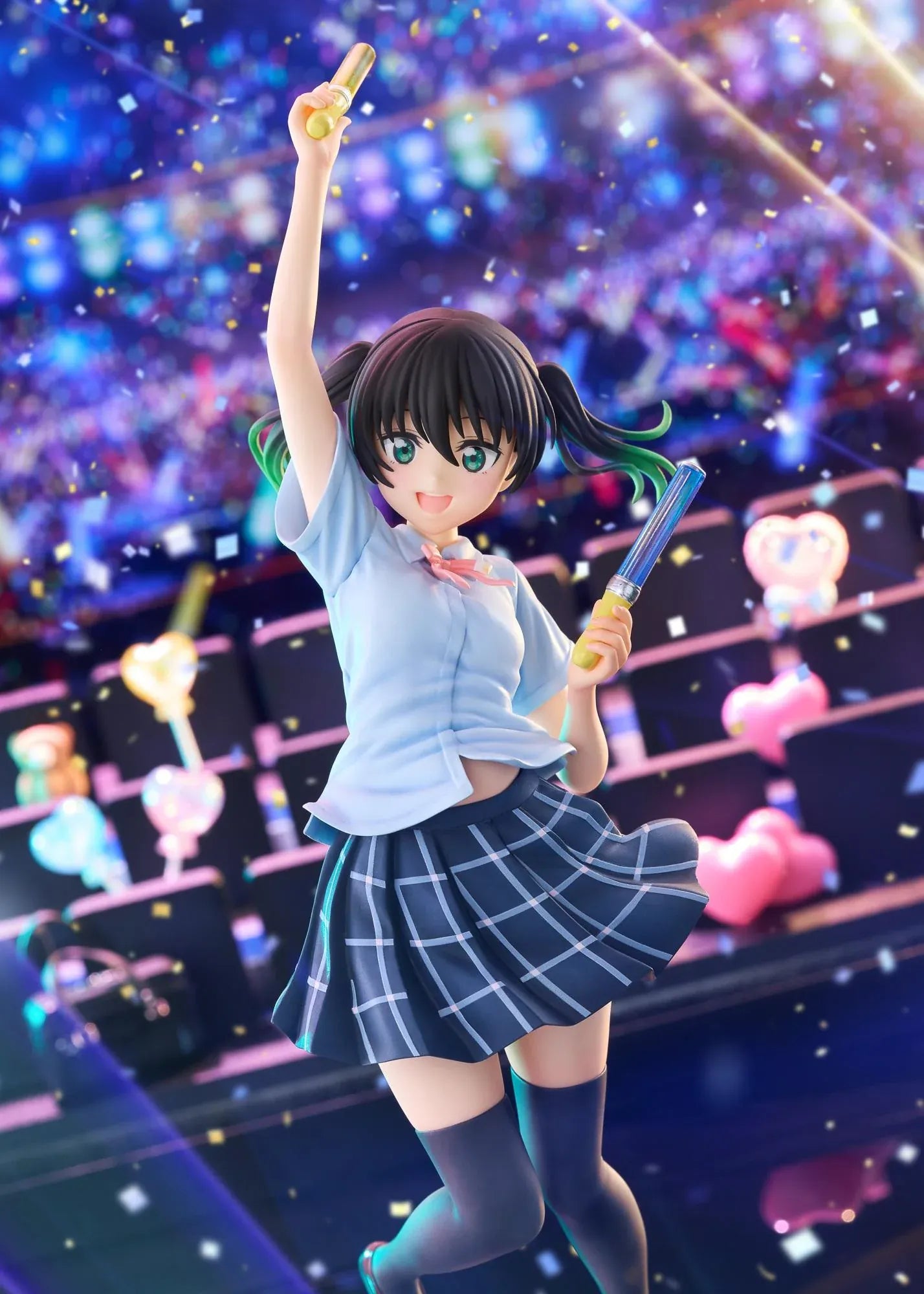 Love Live Nijigasaki High School Idol Club Yu Takasaki 1/7 scale figure jumping while holding two colorful penlights.