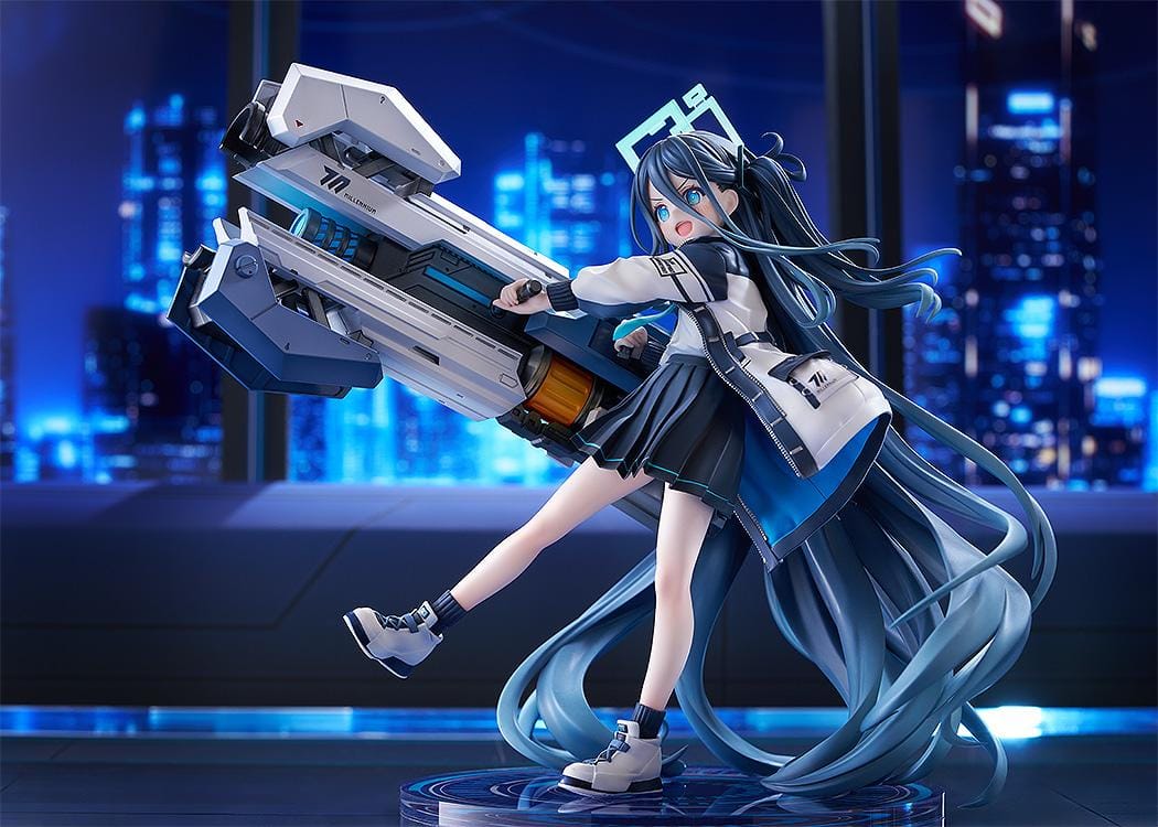 Blue Archive Aris Awaken Supernova 1/7 Scale Figure with futuristic weapon, blue hair, halo, and dynamic action pose