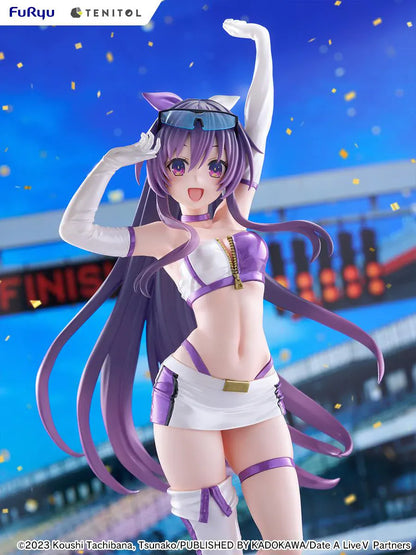 Date A Live V Tenitol Tall Tohka Yatogami Race Queen Ver. Figure featuring Tohka with long purple hair, white-and-purple race queen outfit, sunglasses, and matching boots.