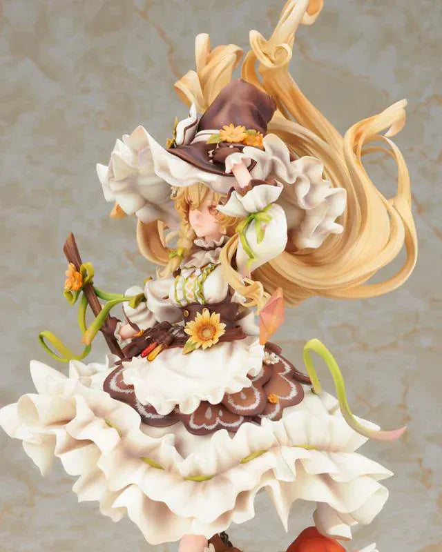 Touhou Project Marisa Kirisame 1/8 scale figure with flowing blonde hair, frilled witch dress, sunflowers, lantern, and detailed fantasy base.