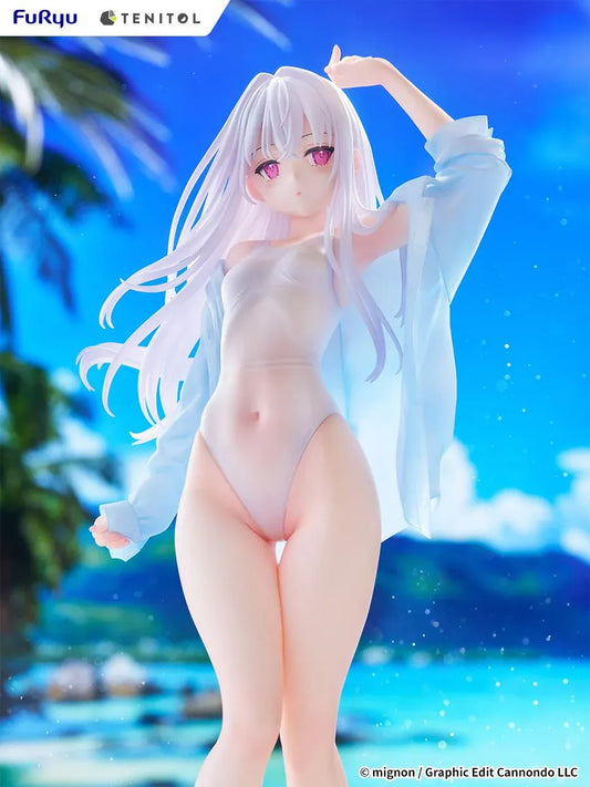 Mignon Works TENITOL Tall Shiro Swimsuit Ver. figure in a white swimsuit with a translucent blue cover-up