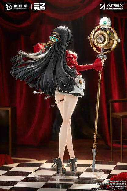 Zenless Zone Zero Astra Yao 1/7 Scale Figure featuring Astra Yao with long black hair, red-and-white performance outfit, microphone staff accessory, and elegant stage-inspired pose.